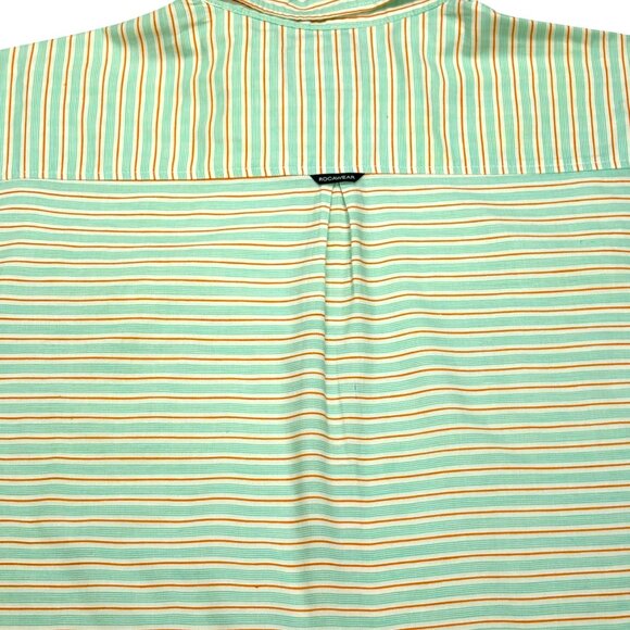 Y2K Rocawear Classic Green Vertical Striped Button Down SS Shirt - Picture 7 of 10